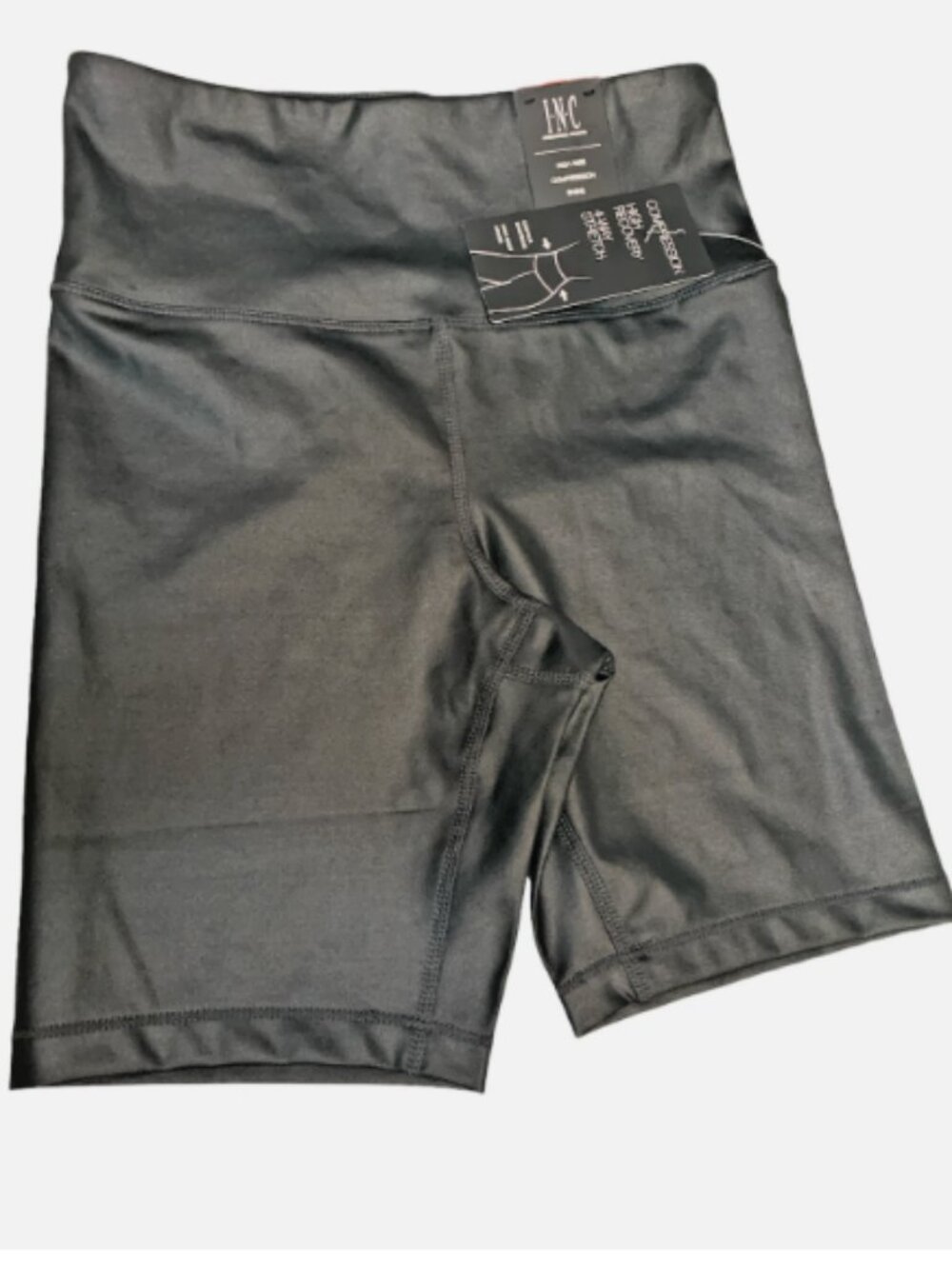 INC International Concepts Womens Shiny Compression Bike Short, SOLID BLACK, XS